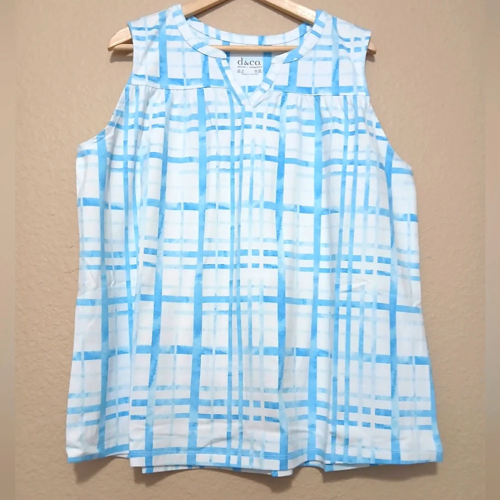 Denim & Co. Women's Blue Plaid Sleeveless Top - Picture 1 of 6